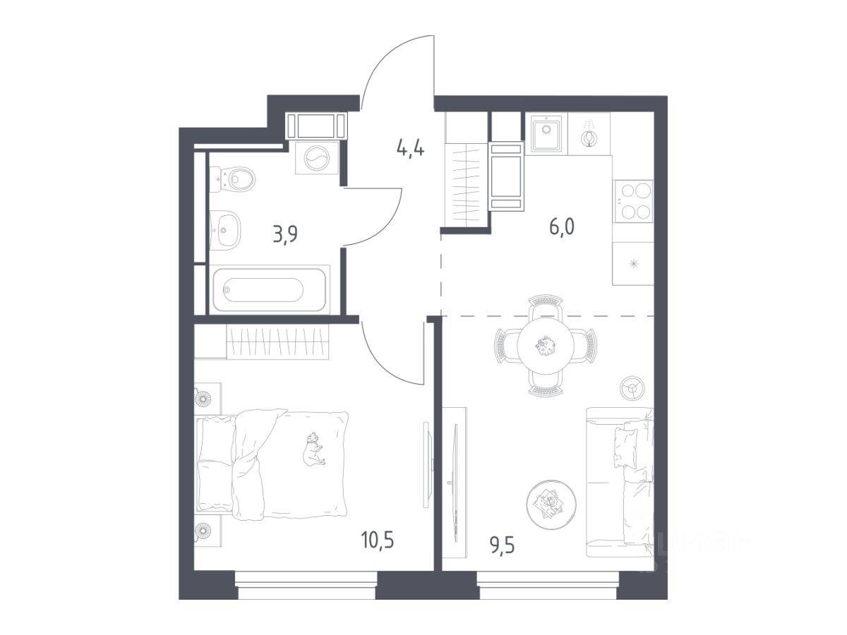 1-комн. квартира, 33,9 м², в ЖК Мытищи Парк