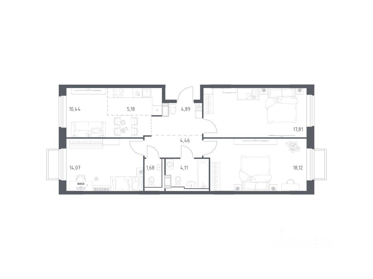 3-комн. квартира, 80,76 м², в ЖК Томилино Парк