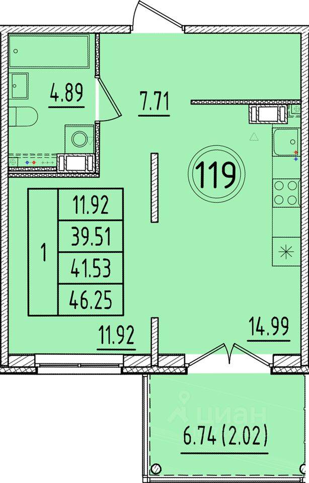 1-комн. квартира, 39,51 м², в Малоэтажный ЖК Образцовый квартал 17
