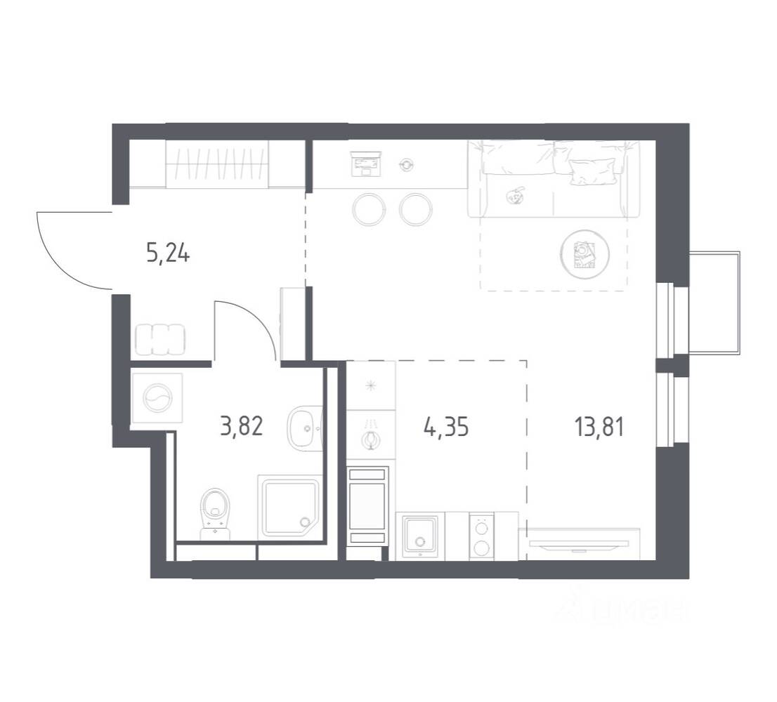 Квартира-студия, 27,22 м², в ЖК «Большое Путилково»