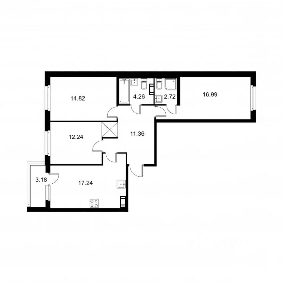 3-комн. квартира, 81,22 м², в ЖК Квартал Заречье