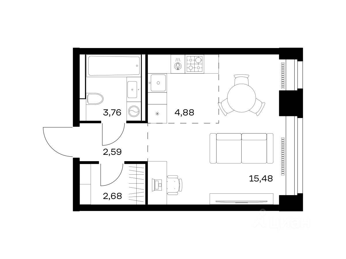 Квартира-студия, 29,39 м², в ЖК Nova