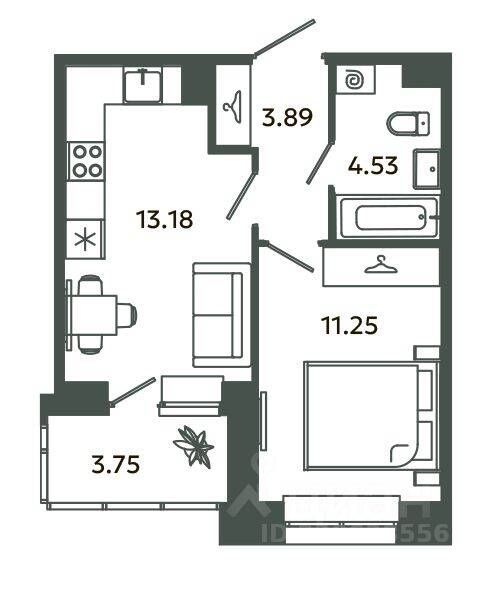1-комн. квартира, 32,85 м², в ЖК Загляденье