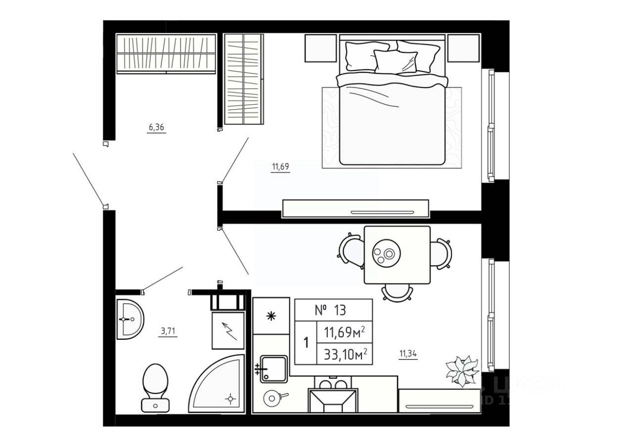 1-комн. квартира, 33,1 м², в Малоэтажный ЖК Аннино Сити
