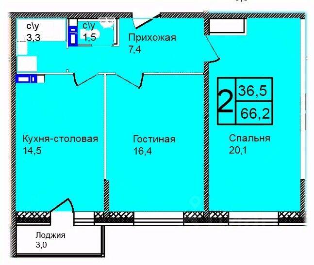 2-комн. квартира, 66,2 м², в ЖК «Троицкий»