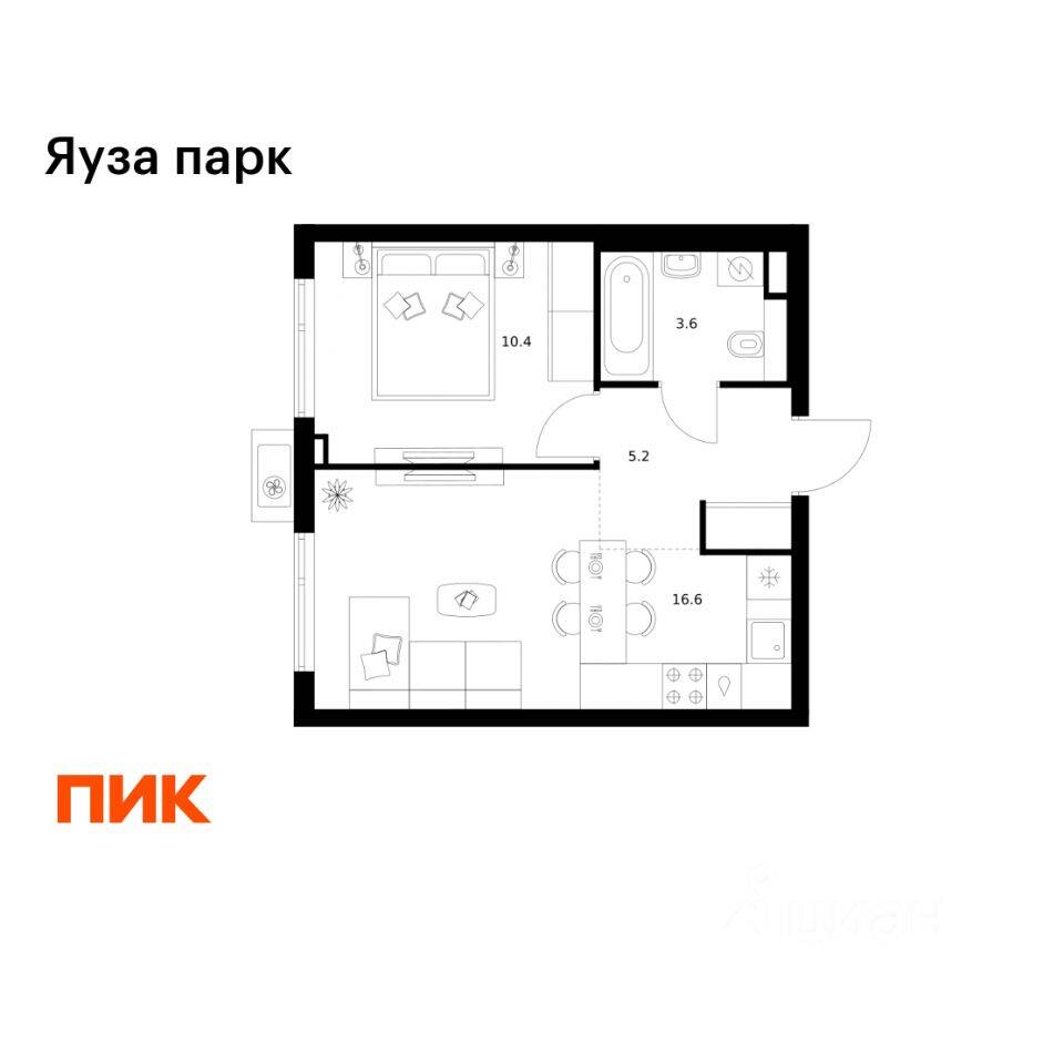 1-комн. квартира, 35,8 м², в ЖК Яуза парк (ПИК)