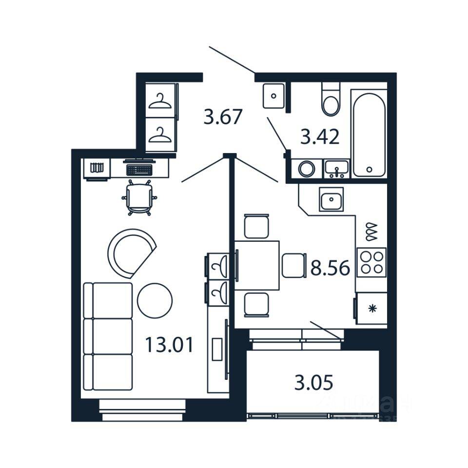 1-комн. квартира, 30,19 м², в ЖК Полис Новоселье