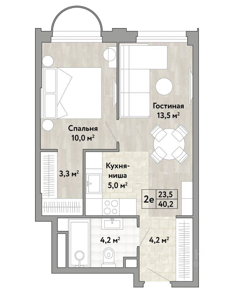 2-комн. квартира, 40,2 м², в ЖК Новые смыслы