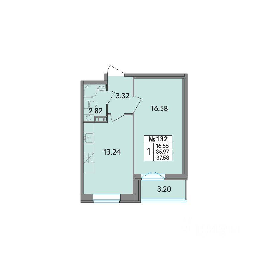 1-комн. квартира, 37,56 м², в ЖК Рождественский квартал