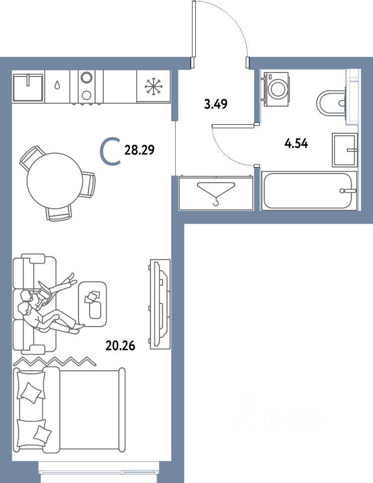 Квартира-студия, 28,29 м², в ЖК Страна.Парковая
