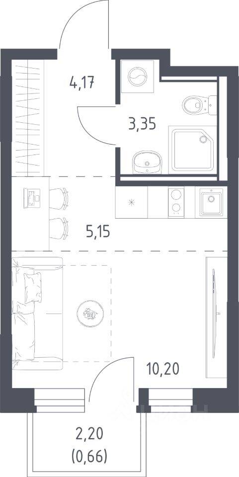 Квартира-студия, 23,53 м², в ЖК Квартал Ивакино