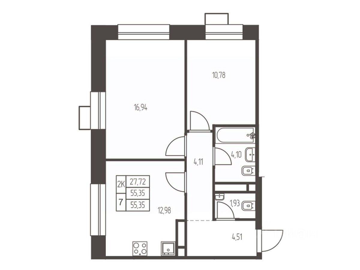 2-комн. квартира, 55,4 м², в ЖК Новая Ивантеевка