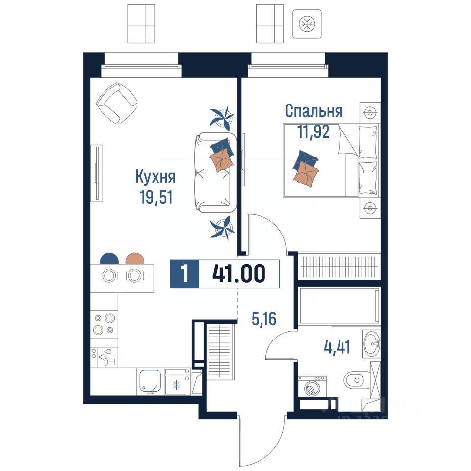 1-комн. квартира, 41 м², в ЖК Максималист