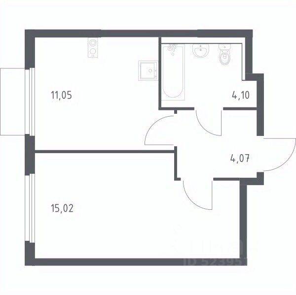 1-комн. квартира, 34,24 м², в ЖК «Пригород Лесное»