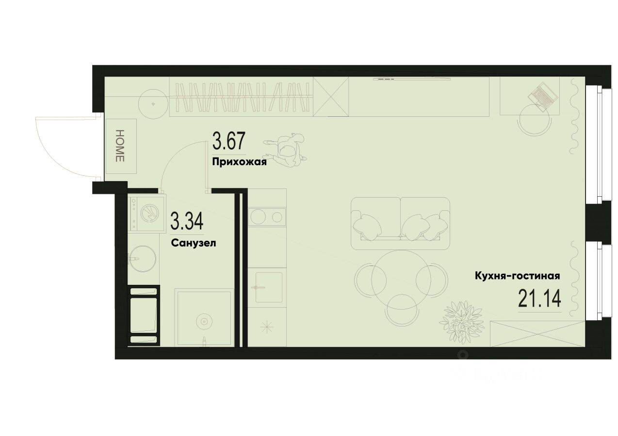 Квартира-студия, 28,15 м², в ЖК ID Murino III