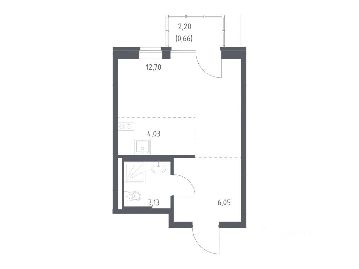 Квартира-студия, 26,57 м², в ЖК Подольские Кварталы