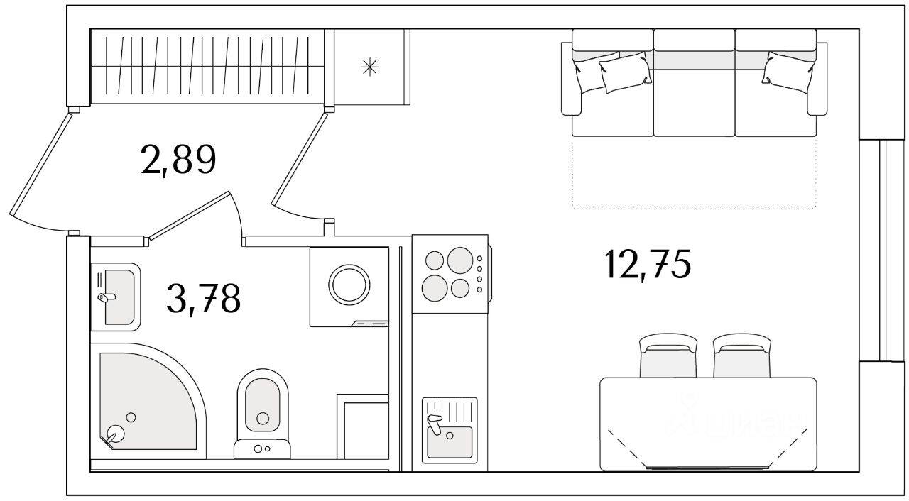 Квартира-студия, 19,42 м², в ЖК Кинопарк