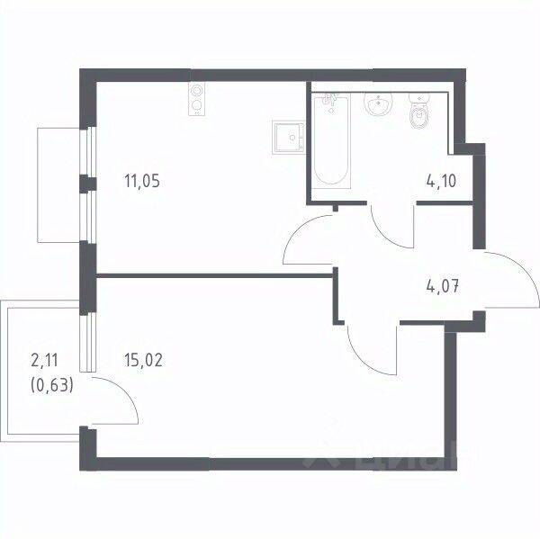 1-комн. квартира, 34,87 м², в ЖК «Пригород Лесное»