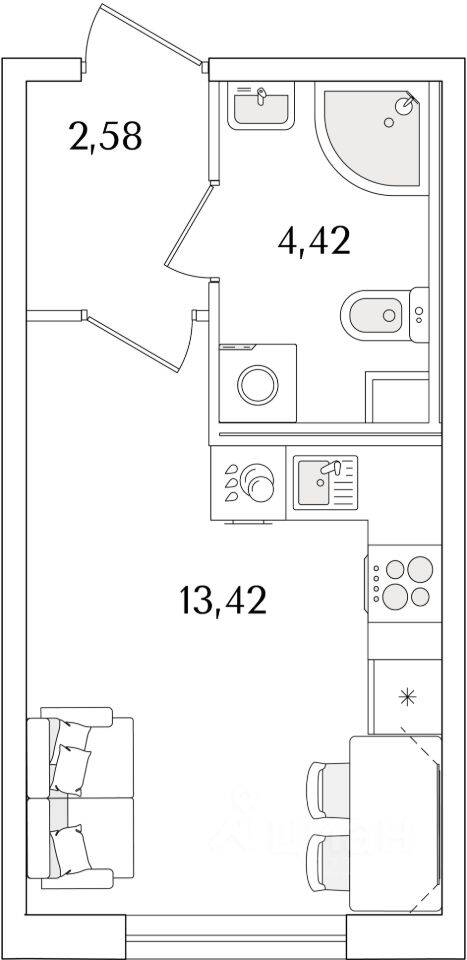 Квартира-студия, 20,42 м², в ЖК Кинопарк