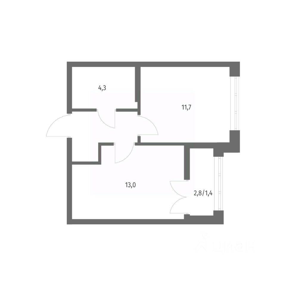 Планировка 1 комнатной квартиры, 34.6 м², в «NEWПИТЕР»