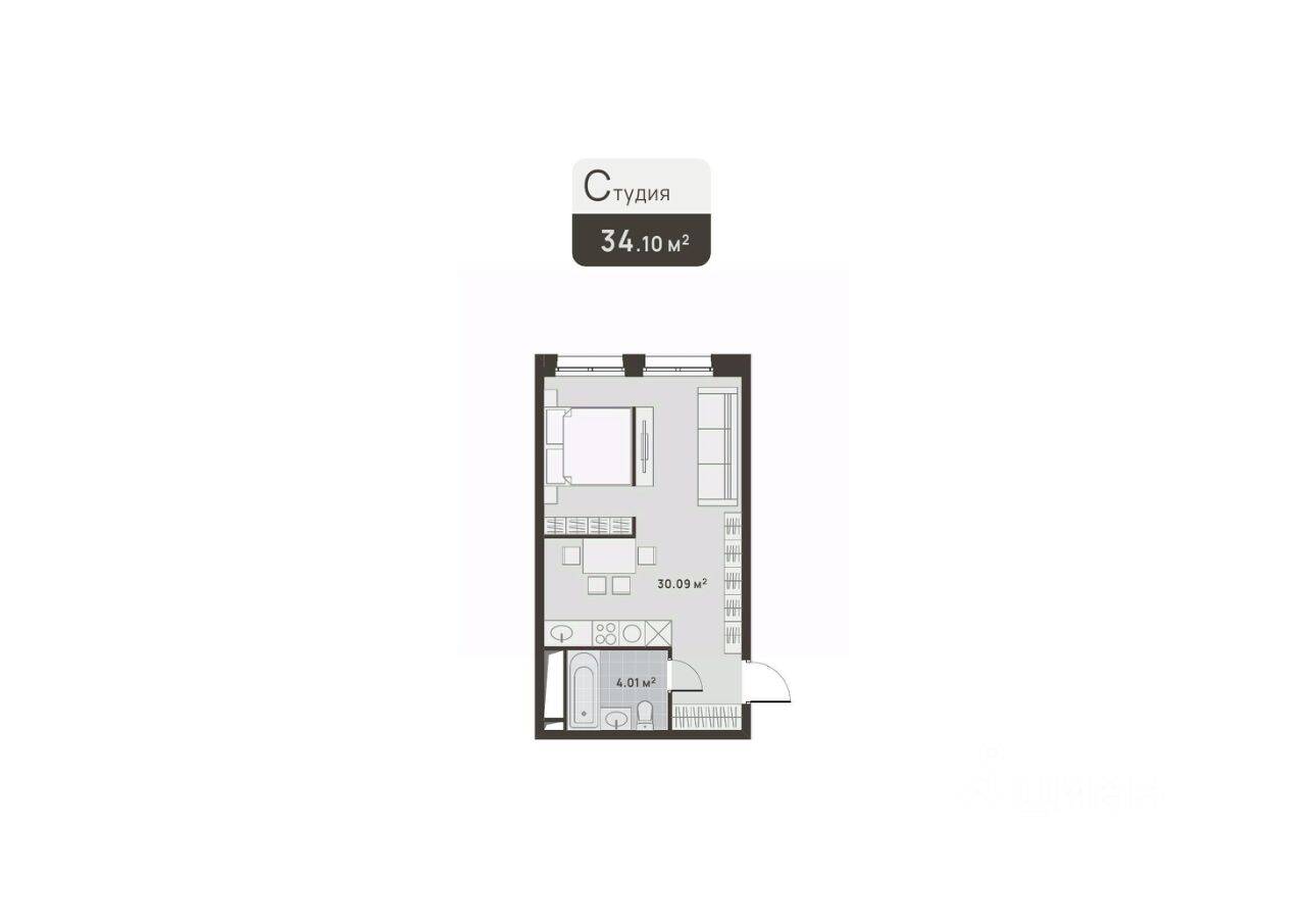 1-комн. квартира, 34,1 м², в ЖК «Дюна»