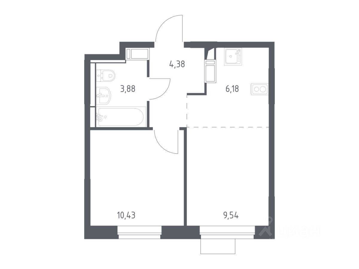 1-комн. квартира, 34,41 м², в ЖК Пятницкие Луга