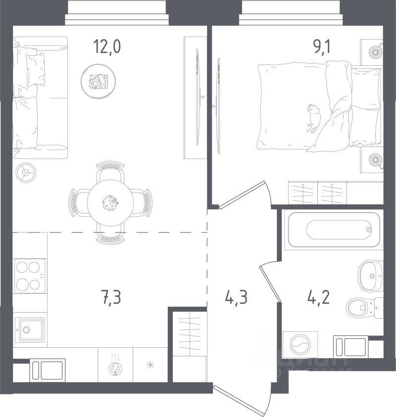 1-комн. квартира, 36,9 м², в ЖК Ольховый Квартал
