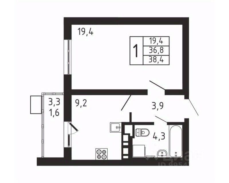 1-комн. квартира, 38,4 м², в ЖК «Пироговская Ривьера»