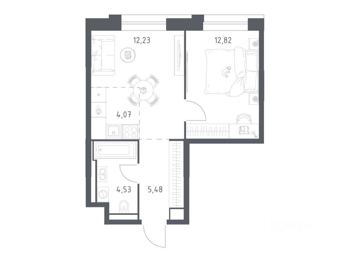 1-комн. квартира, 39,13 м², в Апарт-комплекс Верейская 41