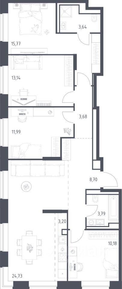 4-комн. квартира, 98,8 м², в Апарт-комплекс Верейская 41