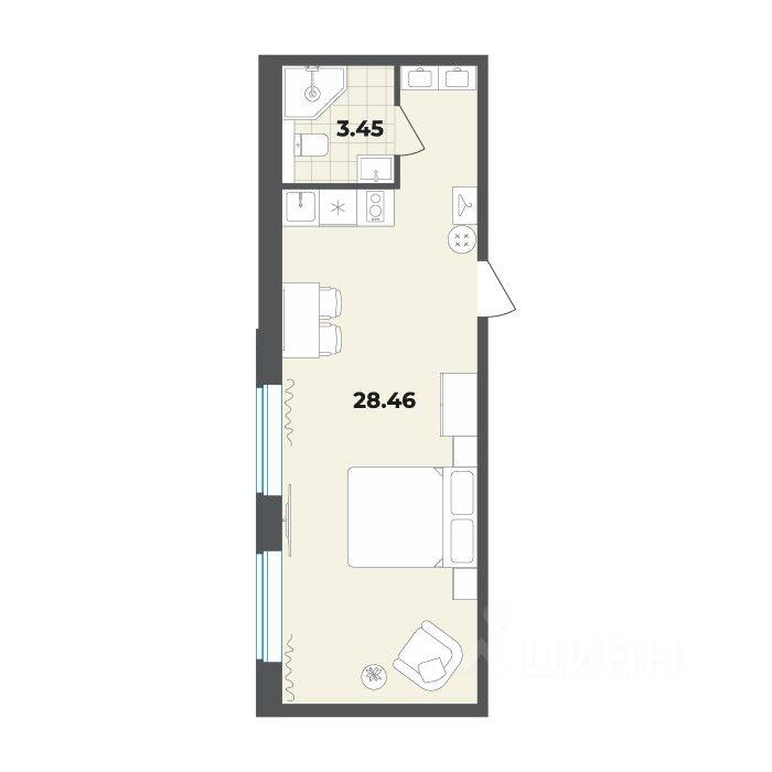 Квартира-студия, 31,91 м², в Апарт-комплекс Лиговский, 127