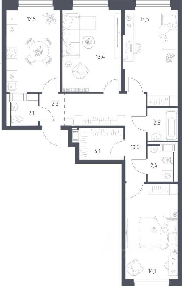3-комн. квартира, 77,2 м², в ЖК Мытищи Парк