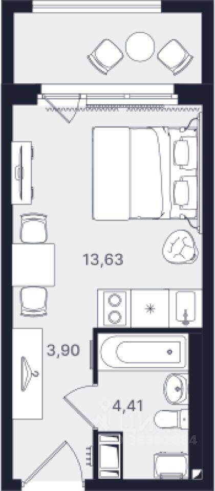 Квартира-студия, 21,94 м², в МФК Про.Молодость (Апартаменты Про.Молодость)