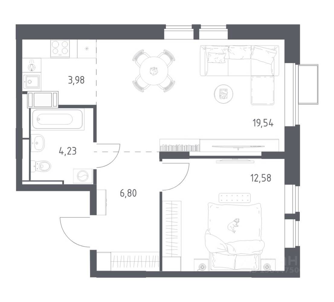 1-комн. квартира, 47,13 м², в ЖК «Большое Путилково»