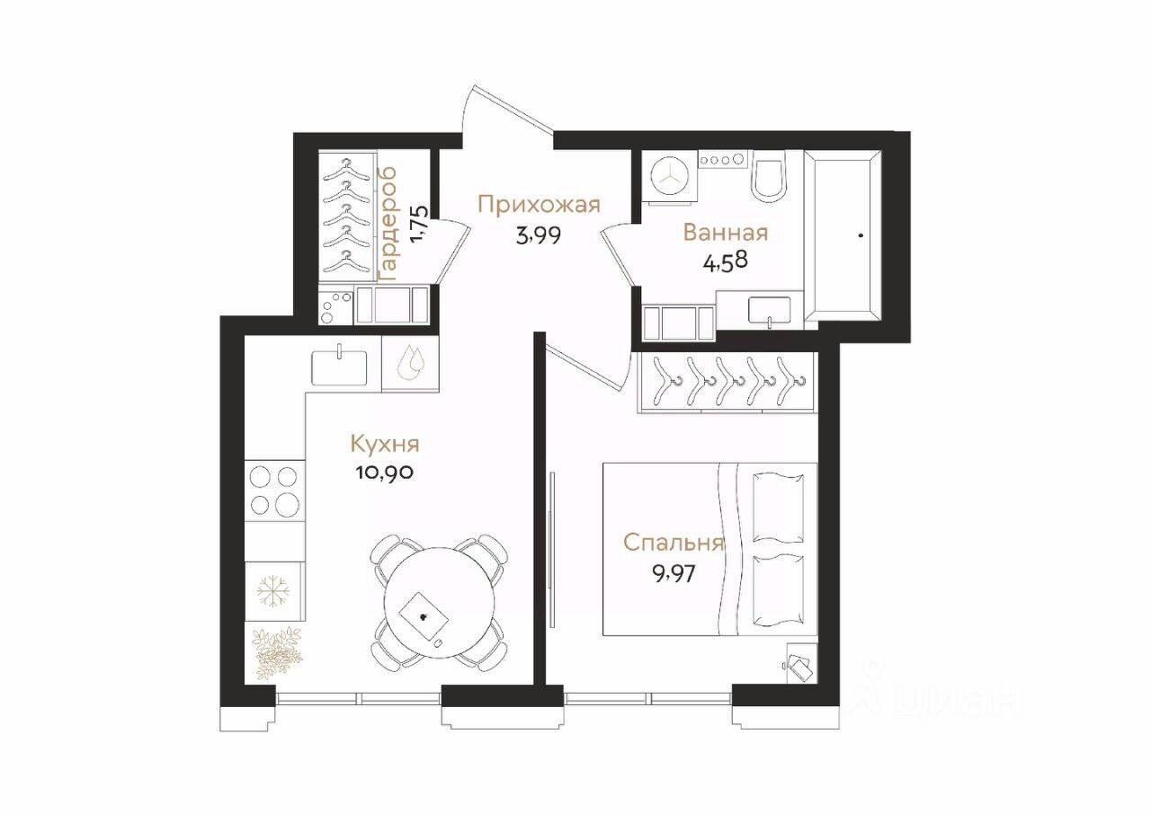 1-комн. квартира, 31,19 м², в ЖК ID Petrogradskaya