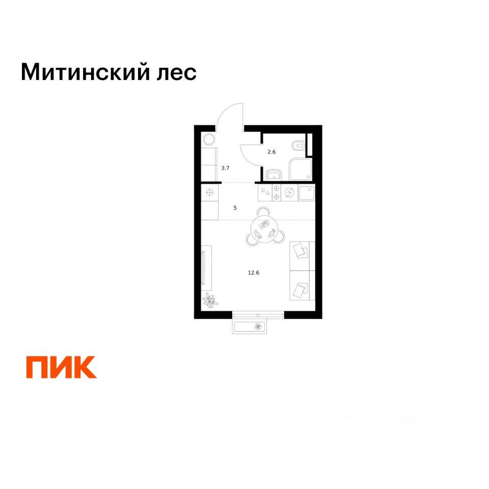 Квартира-студия, 23,9 м², в ЖК Митинский лес