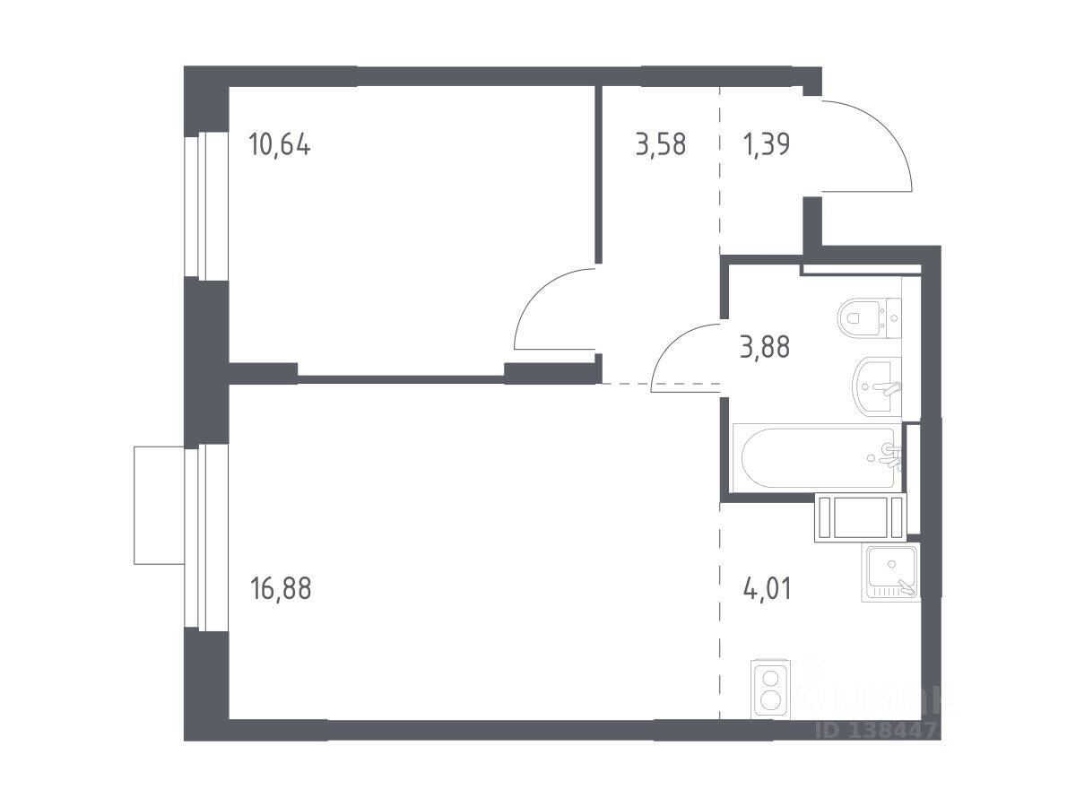 1-комн. квартира, 40,38 м², в ЖК Пятницкие Луга