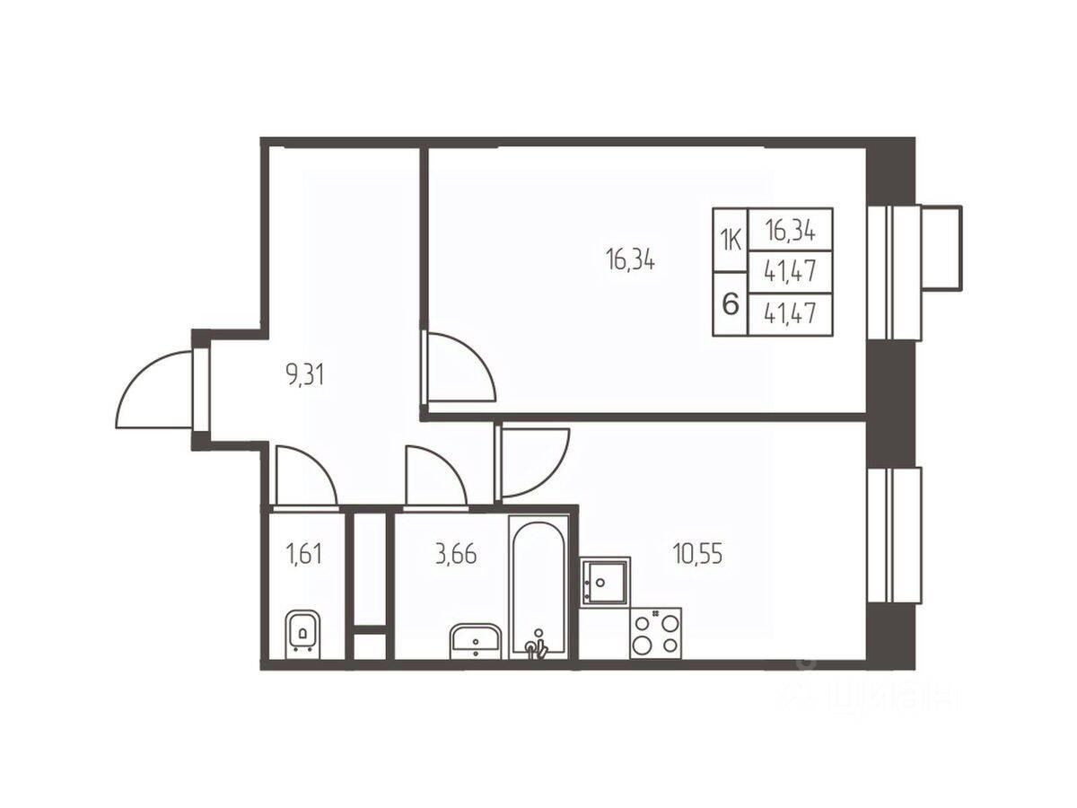 1-комн. квартира, 41,5 м², в ЖК Новая Ивантеевка