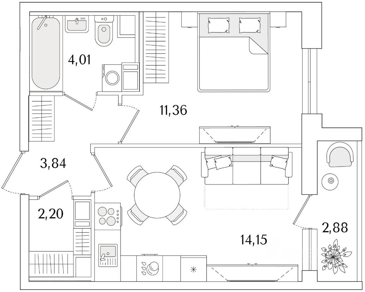 1-комн. квартира, 37 м², в ЖК Кинопарк