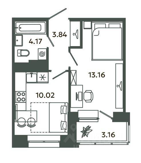 1-комн. квартира, 31,19 м², в ЖК Загляденье