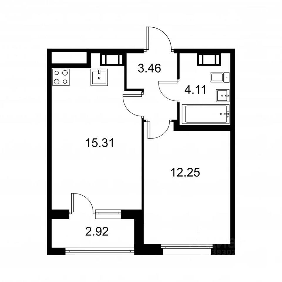 1-комн. квартира, 36,59 м², в ЖК Квартал Заречье