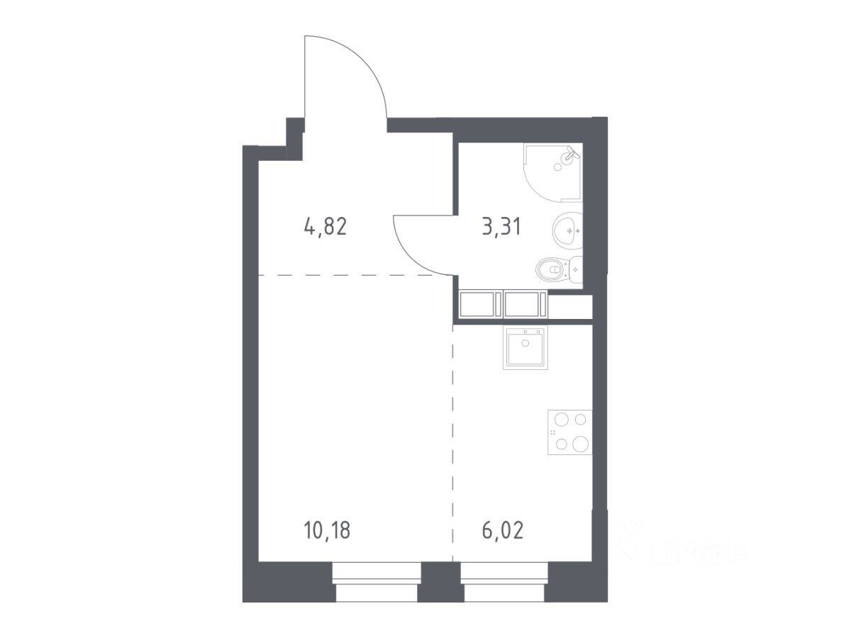 Квартира-студия, 24,33 м², в ЖК ЭкоБунино