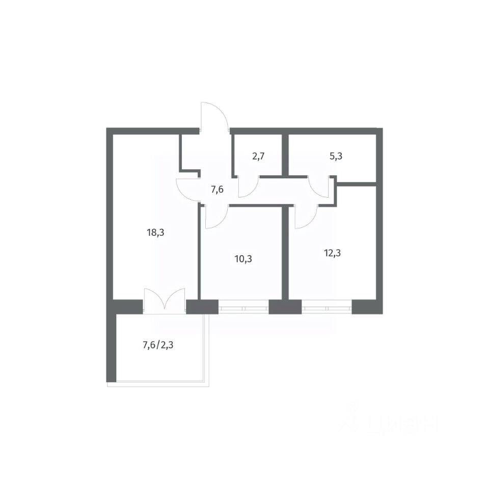 2-комн. квартира, 58,73 м², в ЖК NEWПИТЕР