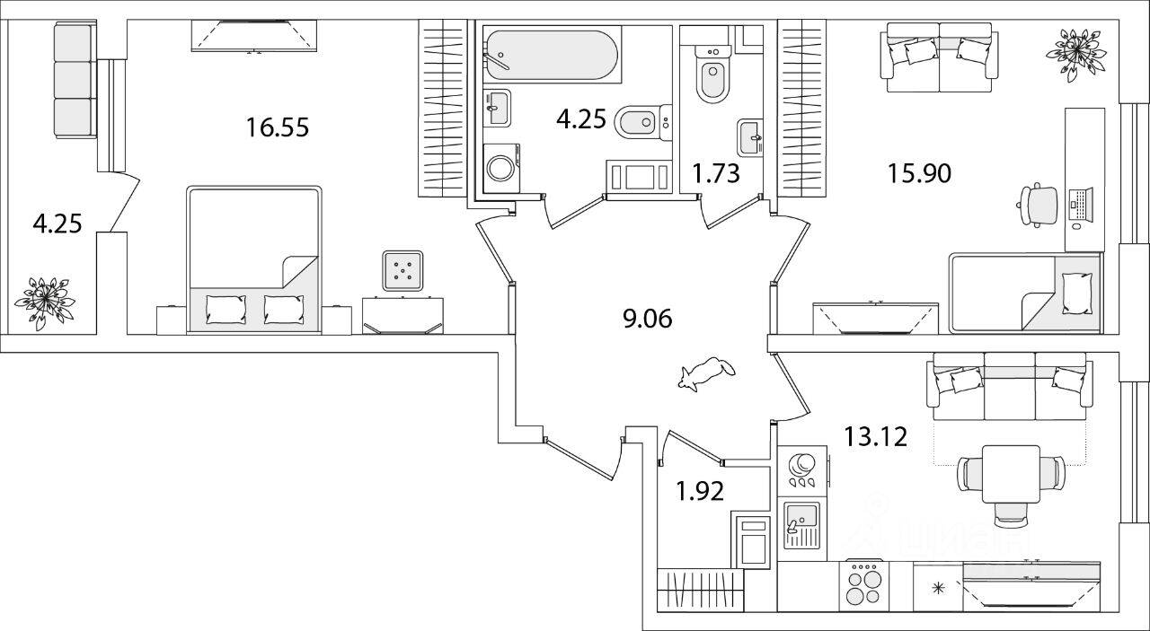 2-комн. квартира, 64,5 м², в ЖК Кинопарк