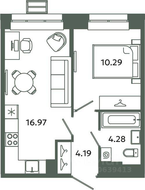 1-комн. квартира, 35,73 м², в ЖК Загляденье
