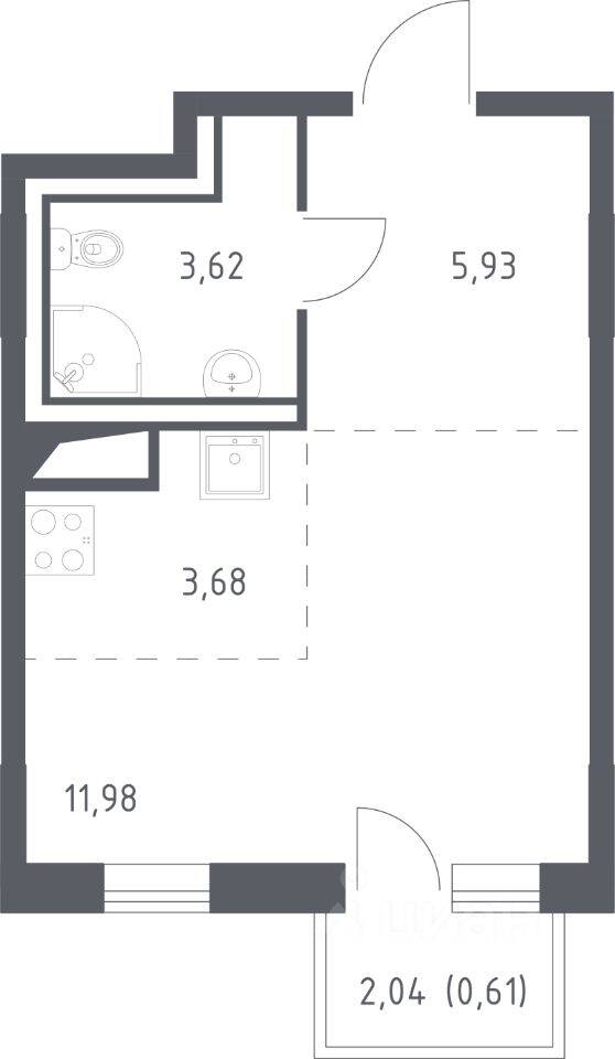 Планировка 1 комнатной квартиры, 25.82 м², в «Квартал Лаголово»