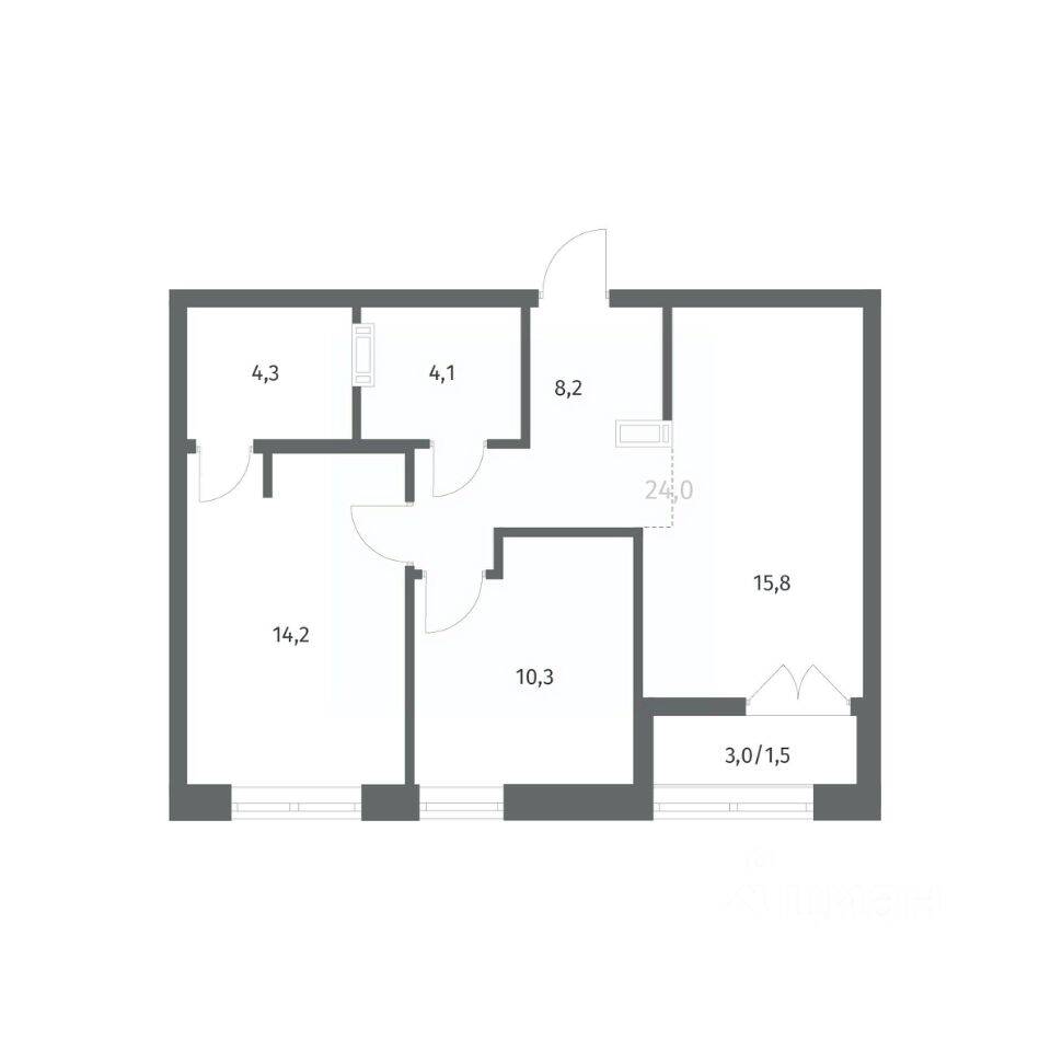 2-комн. квартира, 58,4 м², в ЖК NEWПИТЕР