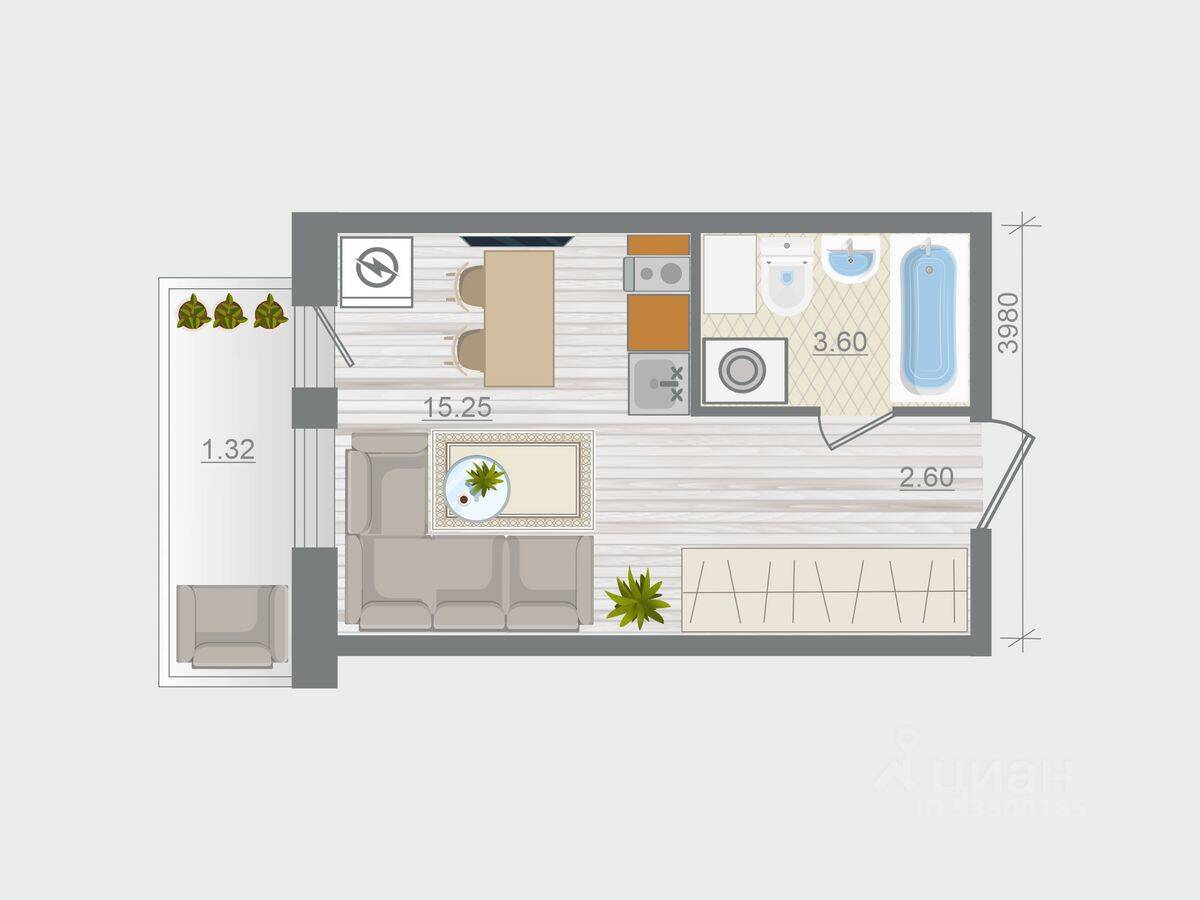 Квартира-студия, 22,77 м², в ЖК Эко-квартал Гармония