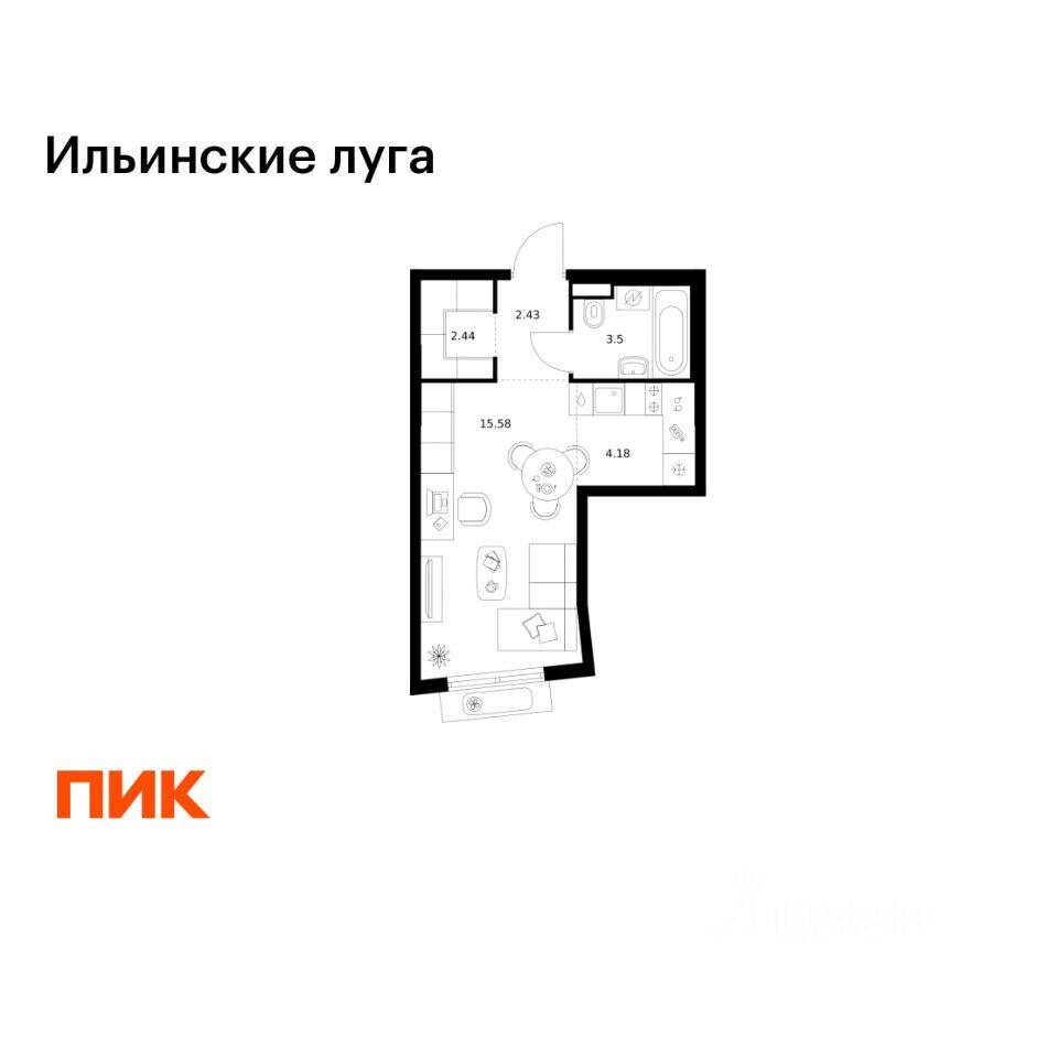 Квартира-студия, 28,13 м², в ЖК «Ильинские луга»