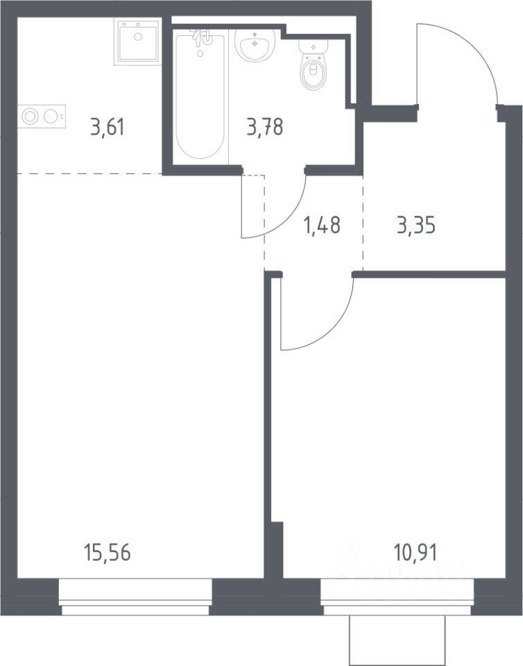 1-комн. квартира, 38,69 м², в ЖК Богдановский Лес